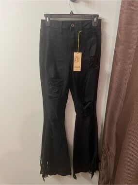 Aphrodite Black Distressed Flared Jeans